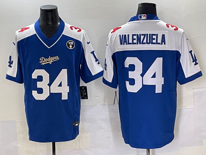 Men 2025 Los Angeles Dodgers 34 Valenzuela Blue white Nike MLB Jersey style 7071